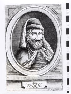 Retrato de William Caxton (c.1422-91) y su marca de impresor de English School